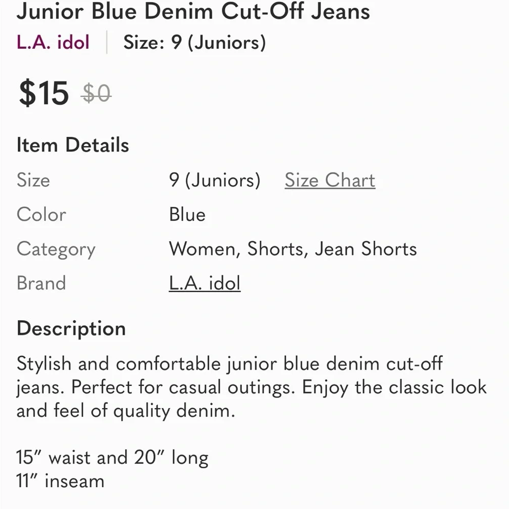 L.A. Idol Junior Blue Denim Cut-Off Jeans‎